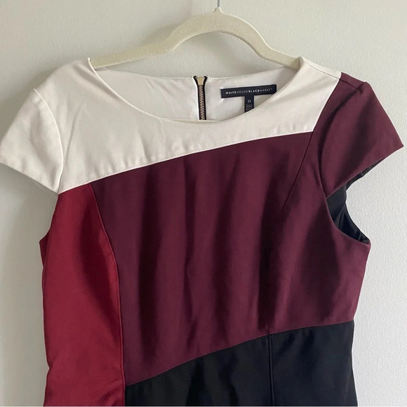 WHITE House Black Market Black and Maroon/Burgundy Scoop Neck Dress Size 12 - Picture 4 of 13